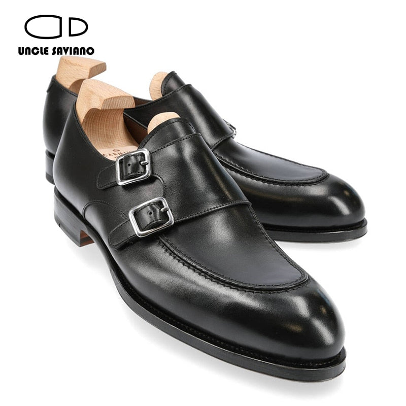 Uncle Saviano Double Monk Style Black Dress Men Shoes Genuine Leather - bertofonsi