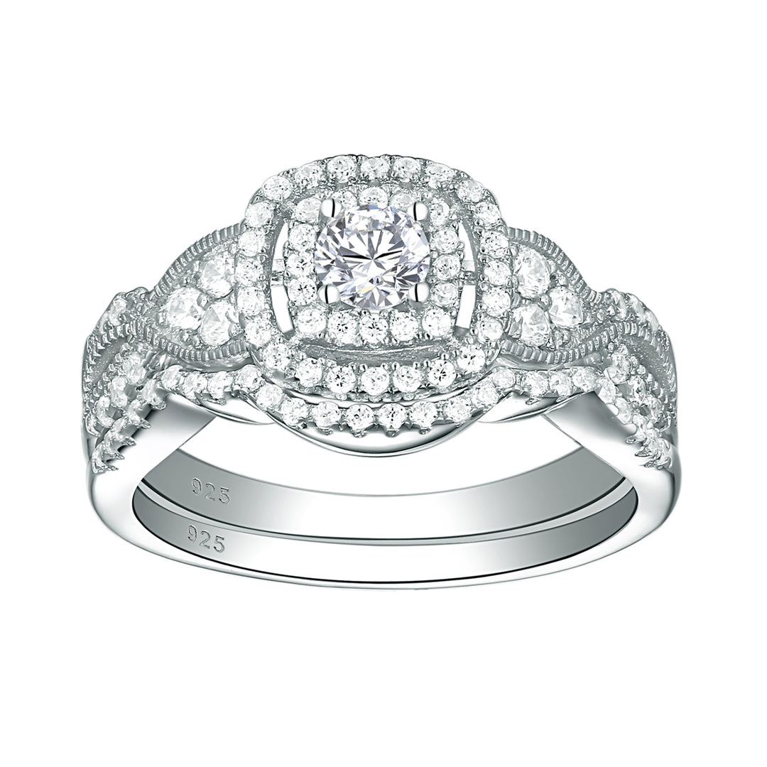 Newshe 2 Pcs 925 Sterling Silver Wedding Rings For Women Engagement Ring Bridal Set Classic Jewelry AAAAA Cubic Zircons QR4420 - bertofonsi