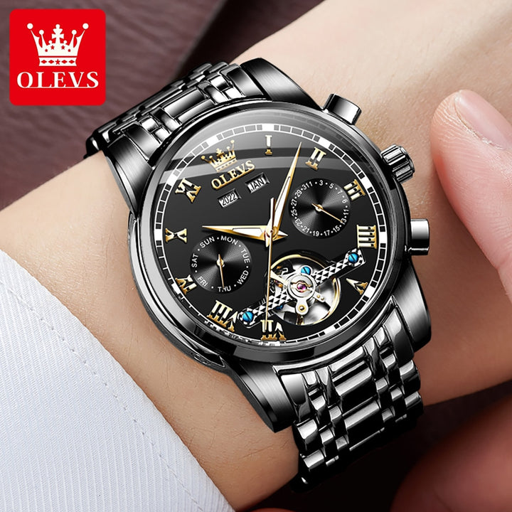 OLEVS Mechanical Men Watches Automatic Stainless Steel Waterproof Date Week Green Fashion Classic Wrist Watches 6607 - bertofonsi