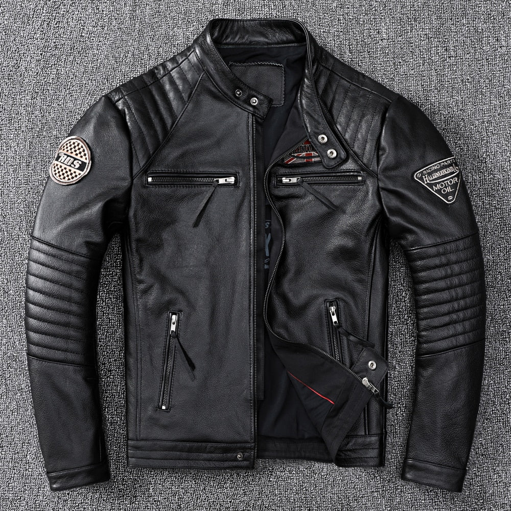 Free shipping,Biker Popular motor style Vintage men&#39;s quality genuine leather Jacket slim 100% natural cowhide coat.Dermis - bertofonsi