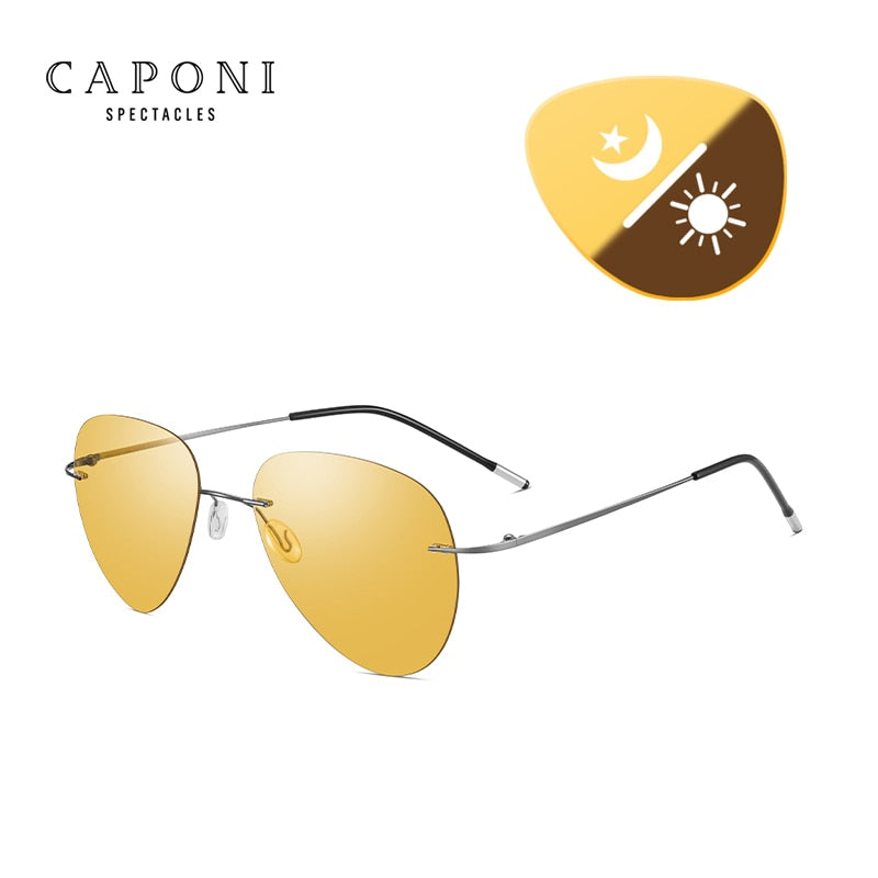 CAPONI Rimless Sunglasses Night Vision Yellow Pilot Sun Glasses For Men Women Discoloration Multifunction UV400 Glasses BSYS7466 - bertofonsi