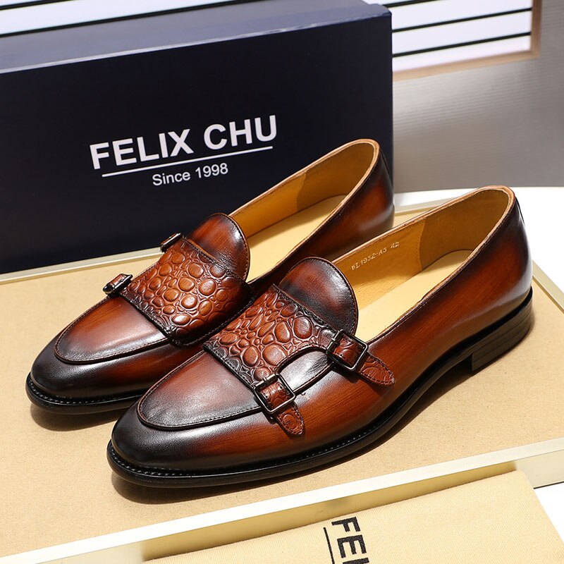Retro Style High Quality Cow Leather Loafers Shoes Men Buckle Strap Flats Monk Strap Male Formal Shoes Handmade Genuine Leather - bertofonsi