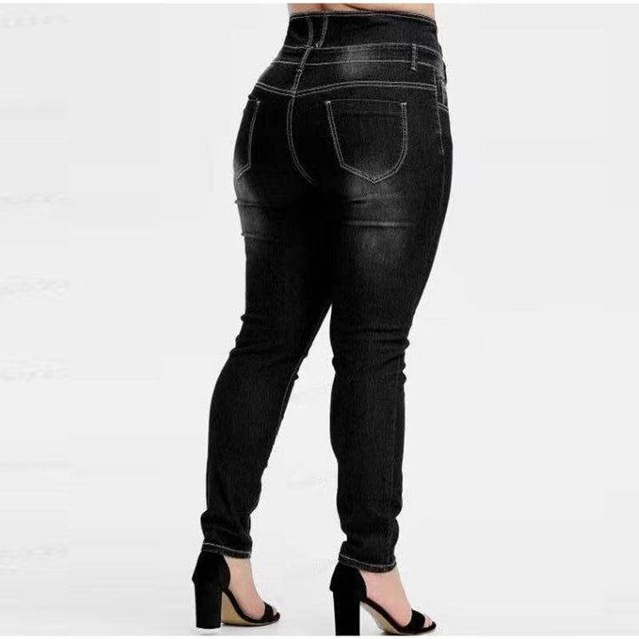 Plus Size Button Up Skinny Black Gray Long Jeans 4XL 5XL Women Spring High Waist Stretch Skinny Thin Denim Pants Lady Trousers - bertofonsi