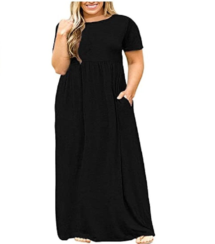Big size dress women summer large size short sleeve print wear-resistant long dress plus size fat MM women clothing maxi dress - bertofonsi