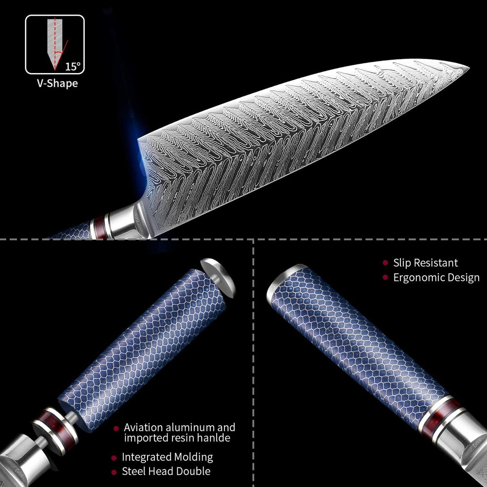 XITUO Chef Knife Damascus Steel 8-inch VG 10 Sharp Gyutou Utility Slicer Cleaver Knife Resin Honeycomb Handle Kitchen Knives New - bertofonsi