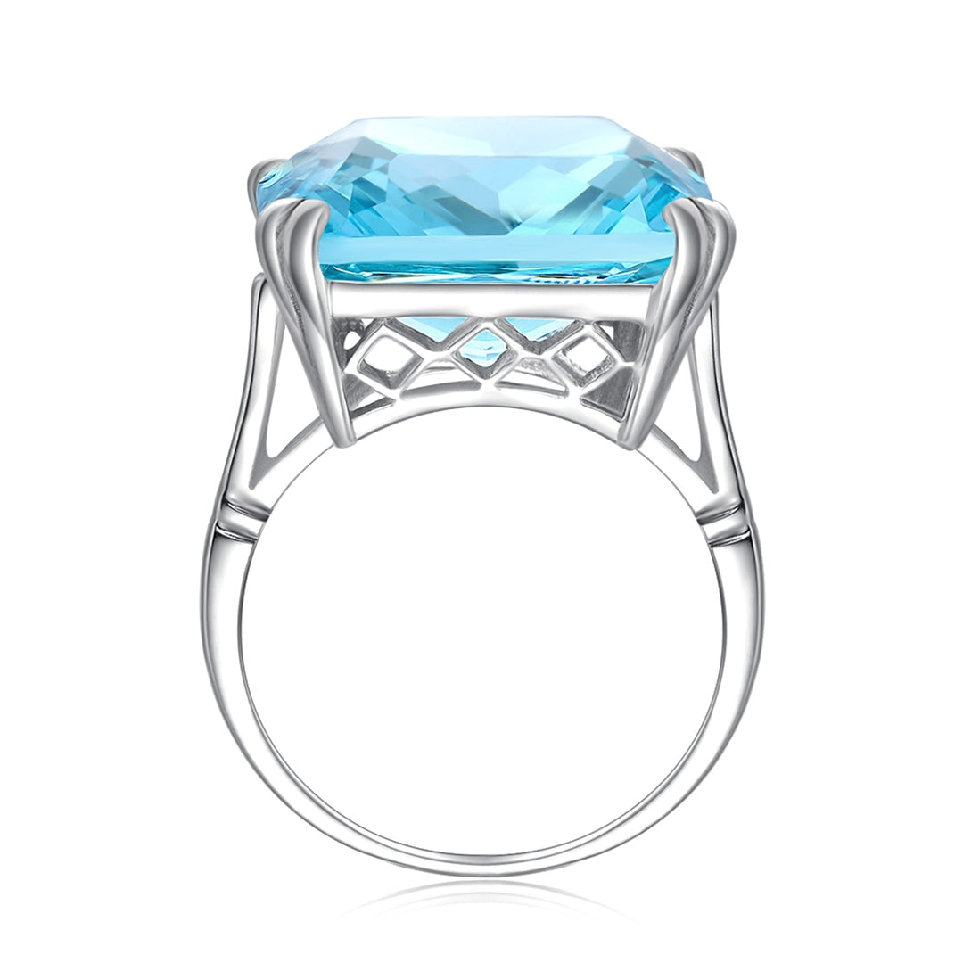 Szjinao Real 925 Sterling Silver 17*17mm Square Aquamarine Ring For Women Vintage Sparkling Massive Birthstone Jewelery Female D - bertofonsi