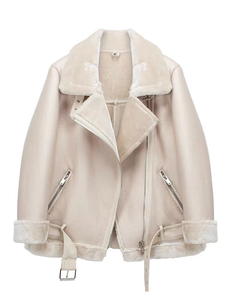 Ailegogo Winter Coats Women Thickness Faux Leather Fur Sheepskin Female Fur Leather Jacket Aviator Outwear Casaco Feminino - bertofonsi
