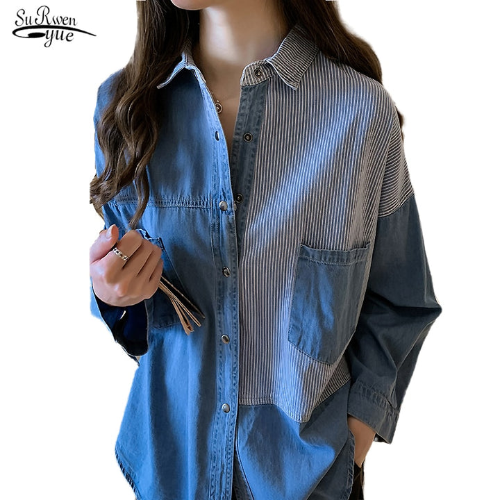 2022 Spring New Camisa Jeans Feminina Shirt Cotton Female Long Sleeve Women's Denim Shirt Loose Korean LooseBlouse 7256 50 - bertofonsi