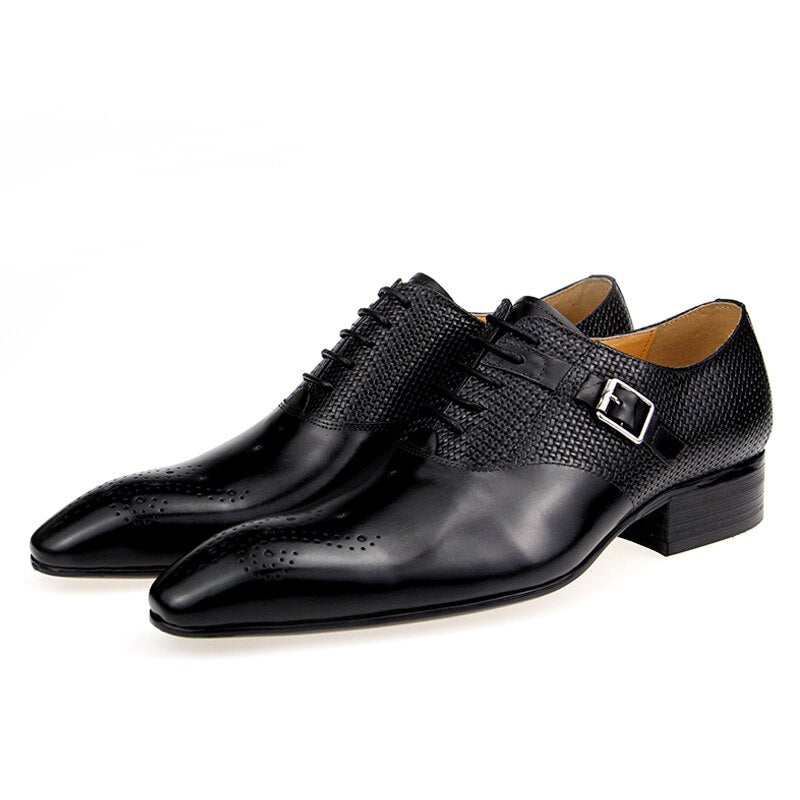 Spring Autumn New Men Casual Oxford Business Genuine Leather Dress Shoes Pointed Toe Lace Up Zapatos Hombre Wedding Banquet Suit - bertofonsi