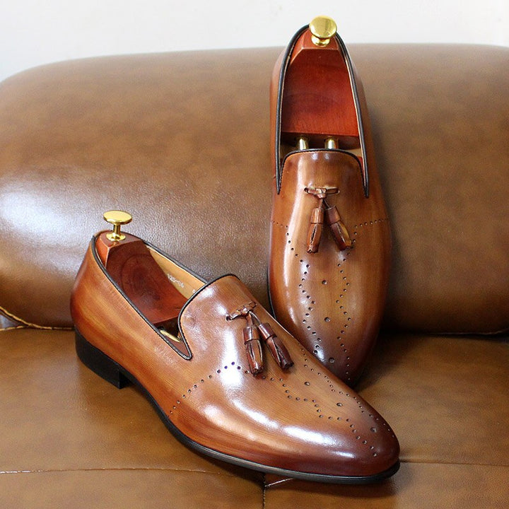 FELIX CHU Men&#39;s Tassel Loafers Calf Genuine Leather Wedding Party Men Casual Dress Shoes Fashion Gentleman Stree Style Men Shoes - bertofonsi