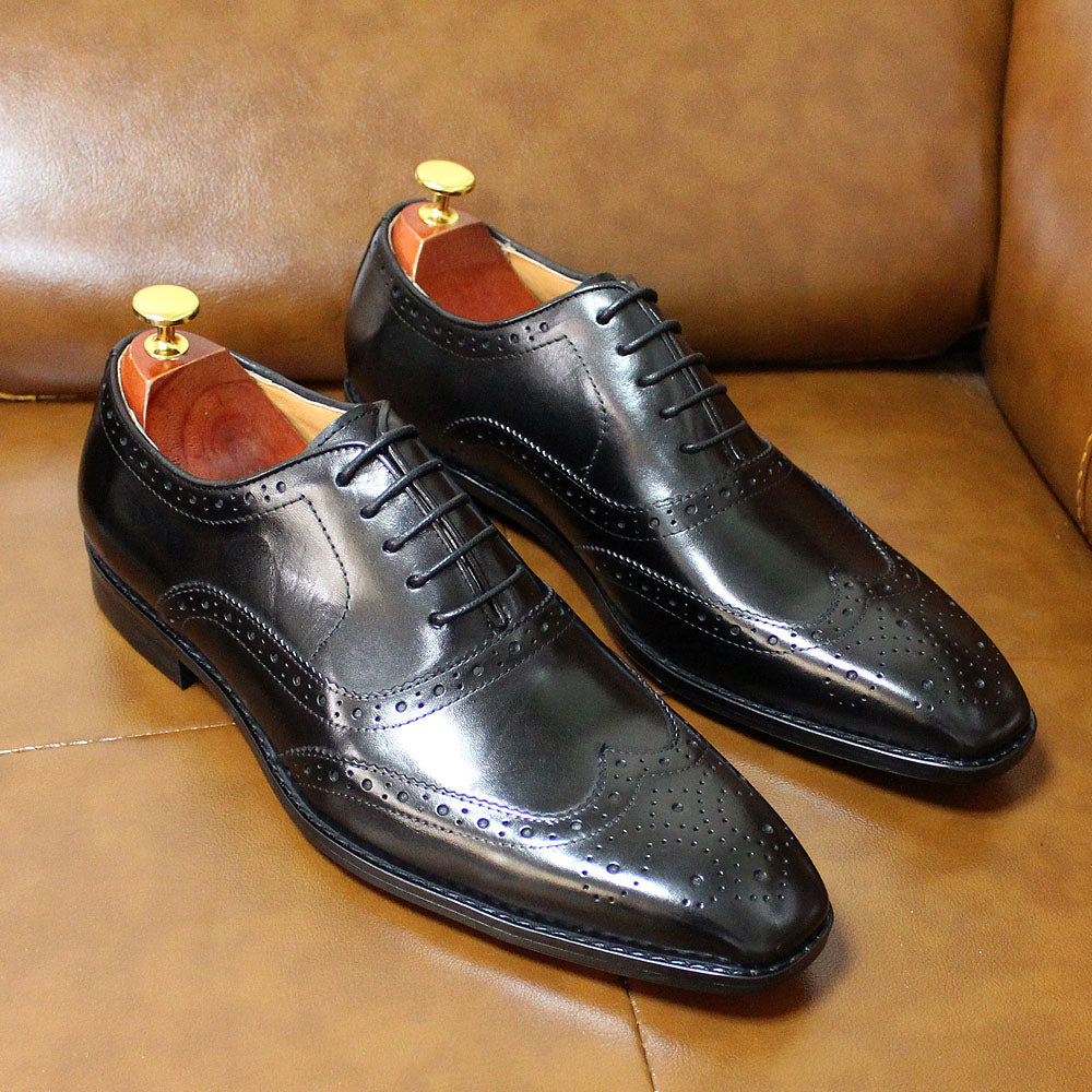Big Size 6-13 Luxury Men Dress Shoes Genuine Calf Leather Oxford Shoes for Men Wingtip Brogue Comfortable Mens Formal Shoes Male - bertofonsi