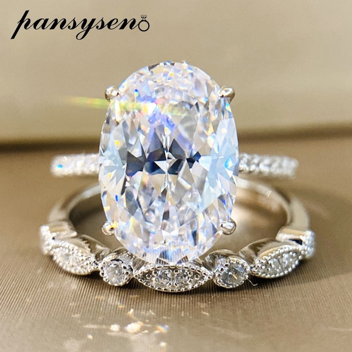 PANSYSEN  9ct Radiant Cut 9*13MM lab Moissanite Diamond Ring sets for Women Solid 925 Sterling Silver 18K Rose Gold Color Rings - bertofonsi