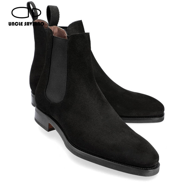 Uncle Saviano Luxury Mens Boots Shoes Black Suede Add Velvet Fashion Ankle Work Boots Designer Handmade Shoes Men Original - bertofonsi