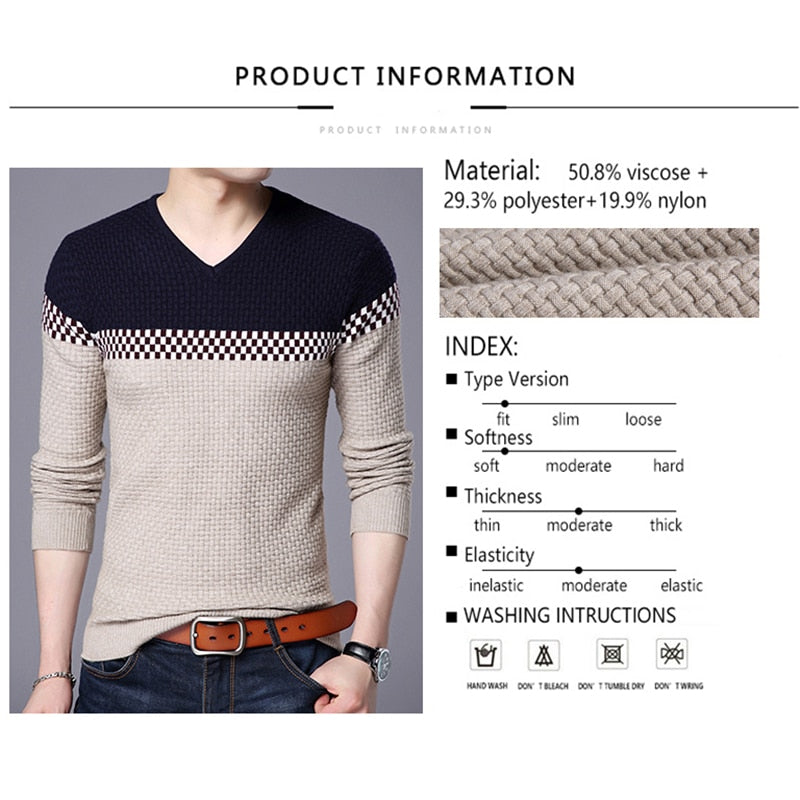 BROWON Men Brand Sweater 2022 Sweater Business Leisure Sweater Pullover V-neck Mens Fit Slim Sweaters Knitted for Man - bertofonsi