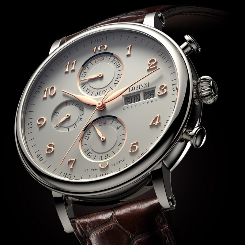 Luxury Brand Switzerland LOBINNI Perpetual Calendar Automatic Mechanical Men's Watches Sapphire Multi-function Clock L13019-8 - bertofonsi