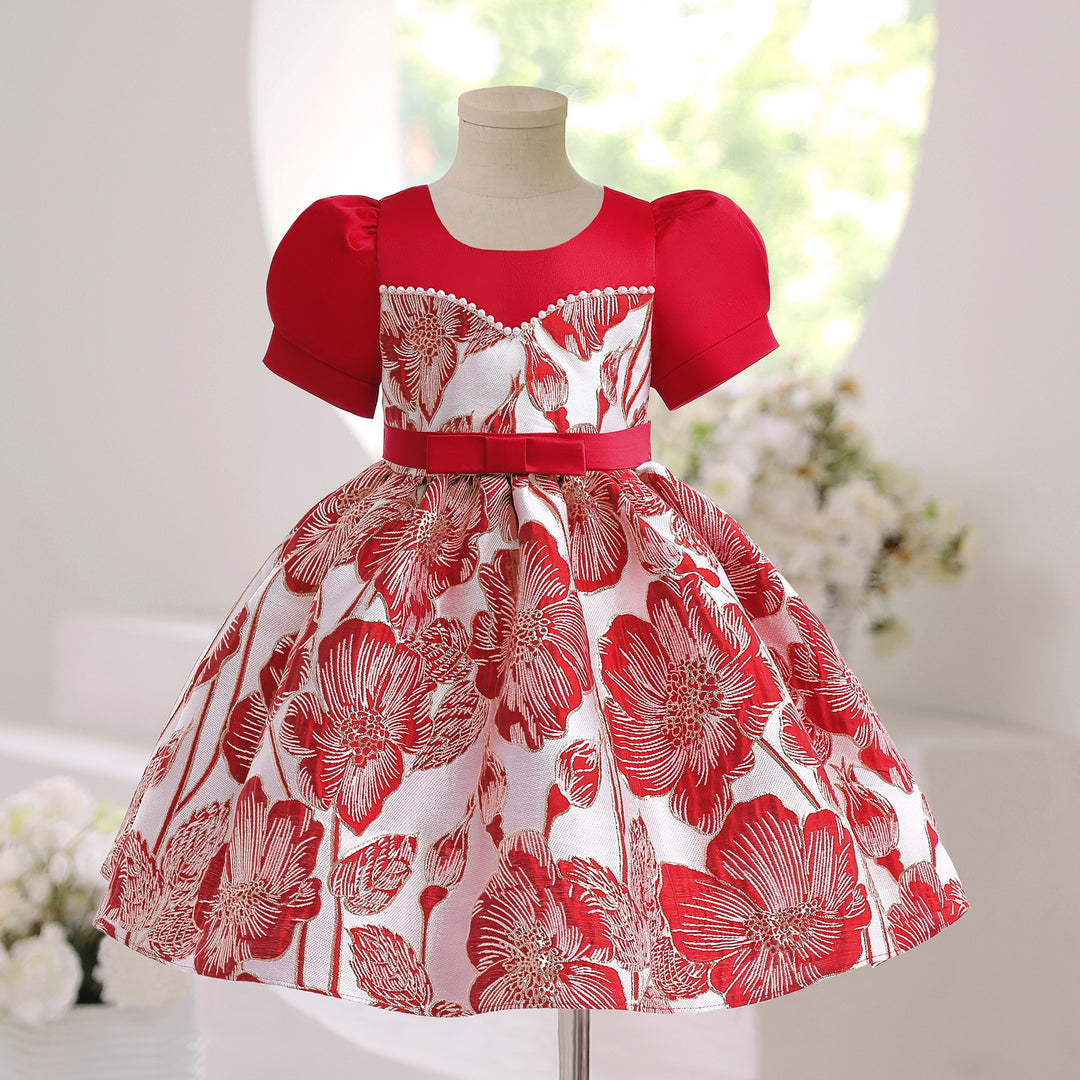 Red Tulle Baby Princess Dresses Embroidery Beading Kids Clothes Girls For Christams Party Bridesmaid ropa niña 3 8 10 Years - bertofonsi