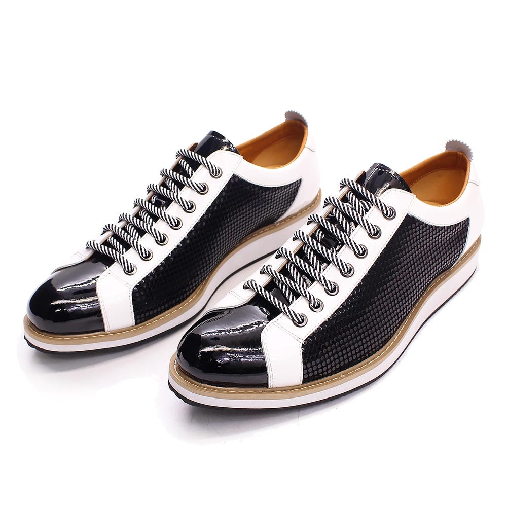 Large Size 6 To 13 Luxury Brand Shoes Men Flat Sneakers Patent Leather Lace-up Black White Casual Shoes Zapatos Casuales Hombres - bertofonsi