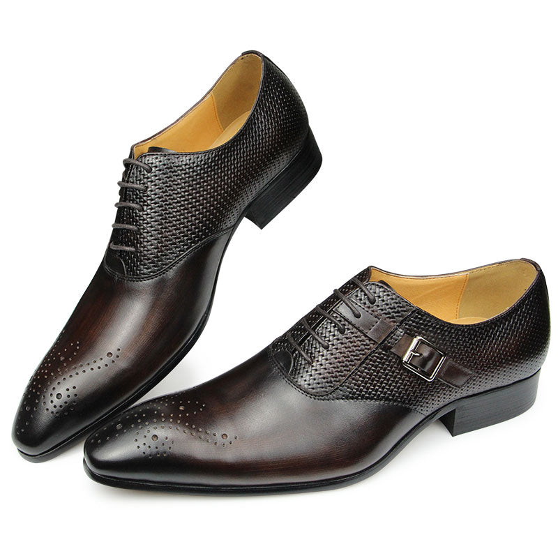 Spring Autumn New Men Casual Oxford Business Genuine Leather Dress Shoes Pointed Toe Lace Up Zapatos Hombre Wedding Banquet Suit - bertofonsi