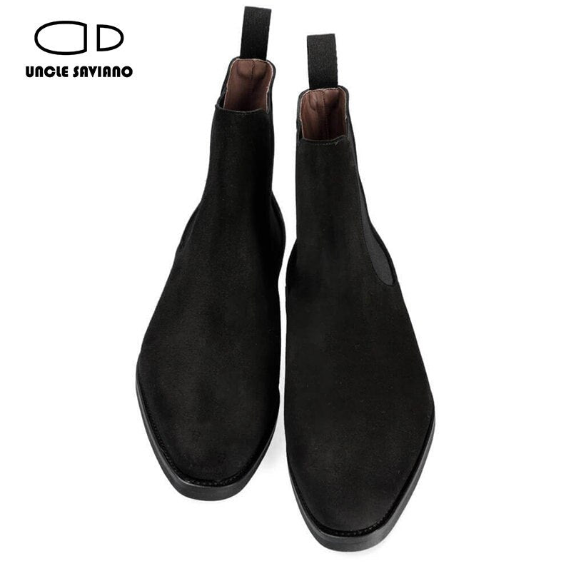 Uncle Saviano Luxury Mens Boots Shoes Black Suede Add Velvet Fashion Ankle Work Boots Designer Handmade Shoes Men Original - bertofonsi