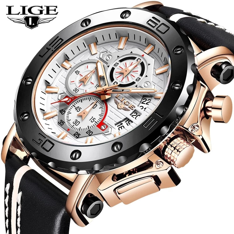 2022 Top Brand LIGE Men Watches Fashion Sport Leather Watch Mens Luxury Date Waterproof Quartz Chronograph Relogio Masculino+Box - bertofonsi
