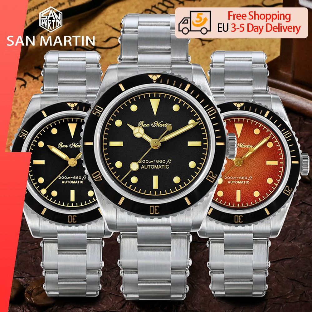 San Martin Men Watches 38mm Diver 6200 Retro Water Ghost Luxury Sapphire NH35 Automatic Mechanical Vintage Watch 20Bar Luminous - bertofonsi