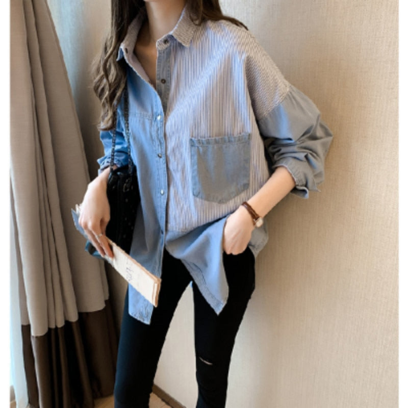 2022 Spring New Camisa Jeans Feminina Shirt Cotton Female Long Sleeve Women's Denim Shirt Loose Korean LooseBlouse 7256 50 - bertofonsi