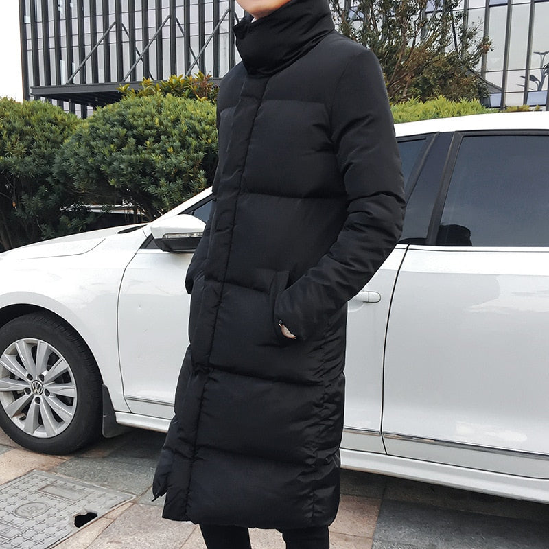 Fashion Mens Long Down Jacket Coat Luxury Brand Winter Solid Black Parkas Men Plus Size 5XL Thick Warm Slim Fit Male Overcoat - bertofonsi