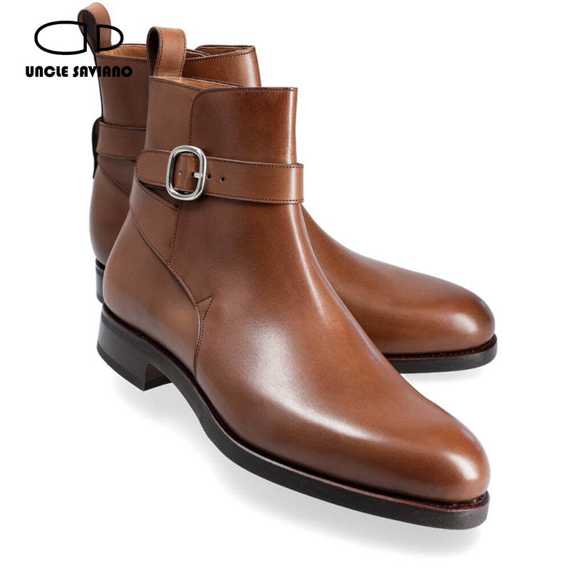 Uncle Saviano Chelsea Men Boots Shoes Add Velvet Fashion Work Boots Handmade Designer Genuine Leather Luxury Shoes Men Original - bertofonsi