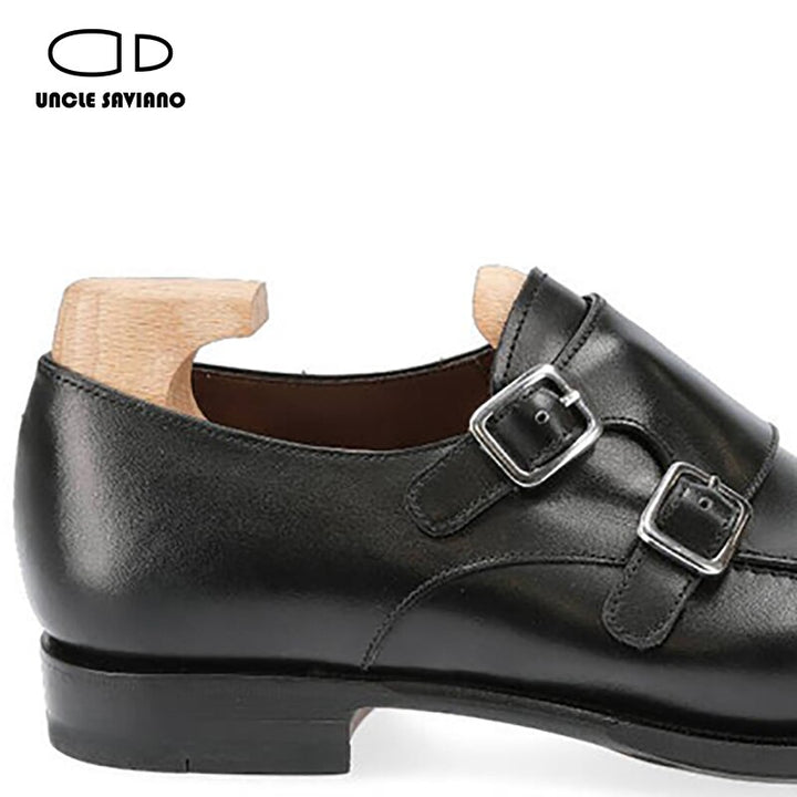 Uncle Saviano Double Monk Style Black Dress Men Shoes Genuine Leather - bertofonsi