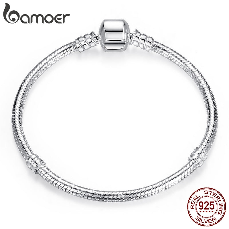 BAMOER TOP SALE Authentic 100% 925 Sterling Silver Snake Chain Bangle &amp; Bracelet for Women Luxury Jewelry 17-22CM PAS902 - bertofonsi