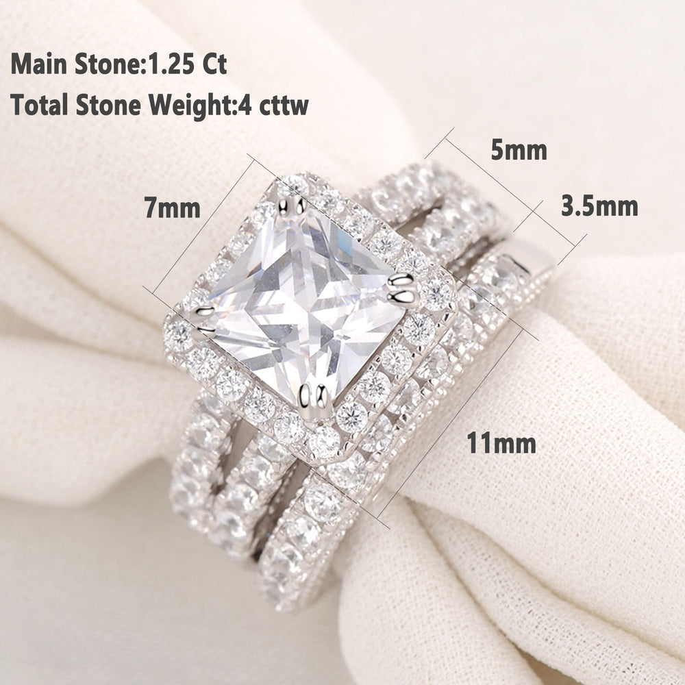 Newshe 2 Pcs Vintage Wedding Rings Set Solid 925 Sterling Silver 4Ct Princess Cut AAAAA CZ Engagement Ring for Women Bridal - bertofonsi