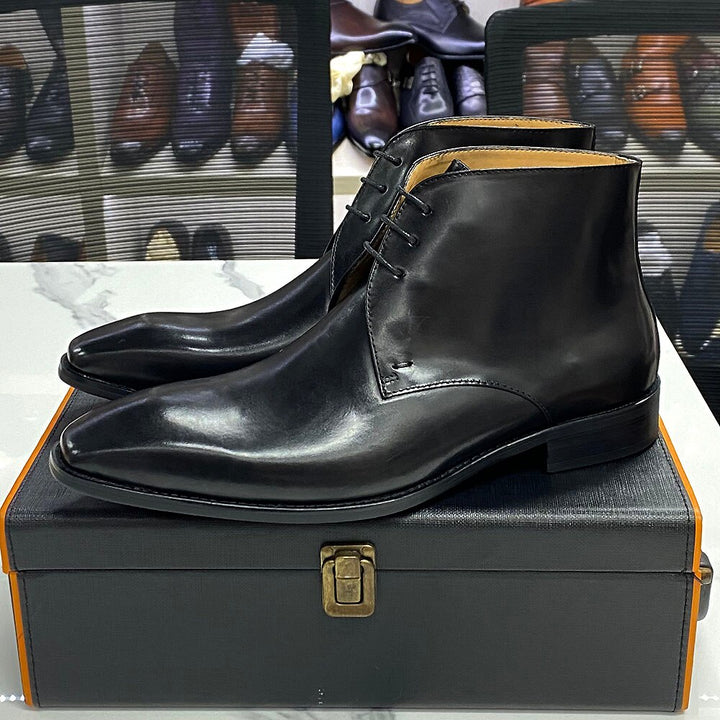 3 Eyelet Design Desert Boots Men&#39;s Calfskin Genuine Leather Ankle Chukka Boots Comfortable Brand British Style Shoes for Men - bertofonsi