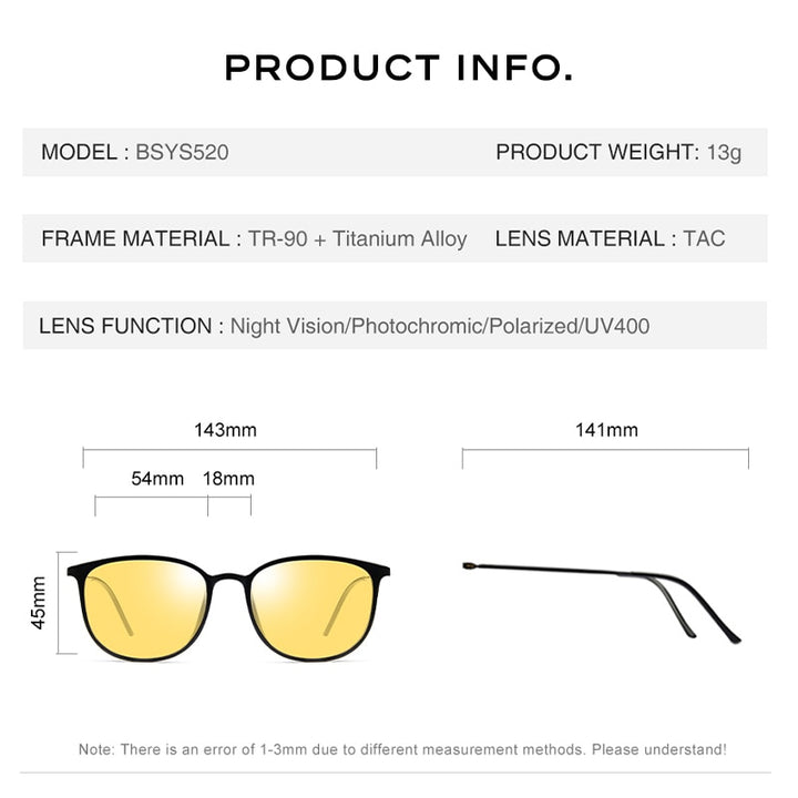 CAPONI Men Sunglasses Photochromic β Titanium Leg TR Frame Vintage Eye Glasses Night Vision Polarized Male Sun Glasses BSYS520 - bertofonsi