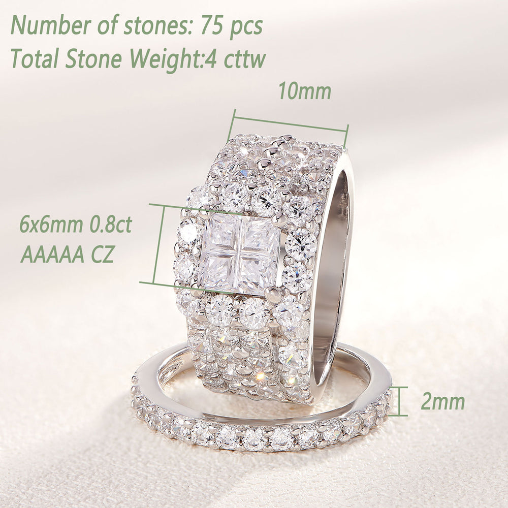 Newshe Halo Wedding Rings For Women 4 Carats Cross Cut AAAAA Zirconia Classic Jewelry 925 Sterling Silver Engagement Ring Set - bertofonsi