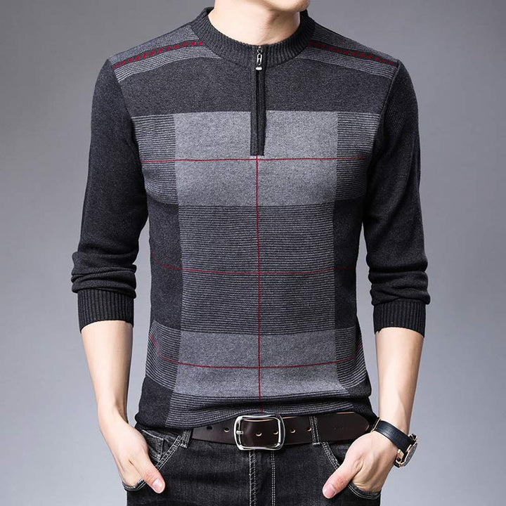 2022 Zipper Thick Warm Winter Striped Knitted Pull Sweater Men Wear Jersey Mens Pullover Knit Mens Sweaters Male Fashions 93003 - bertofonsi