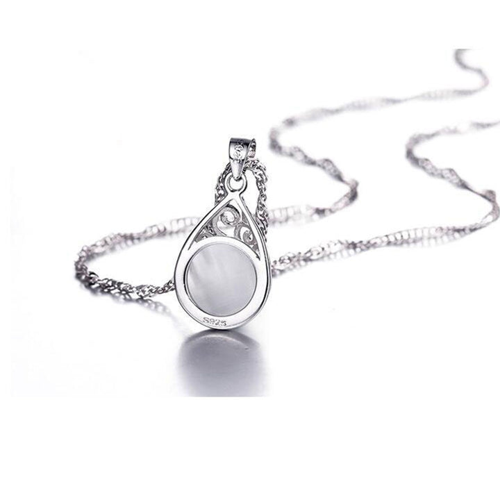 Silver Color Sterling Silver Color Necklace Love Angle Tear Moonlight Opal Pendant Neckace For Women Gift 45cm Box Chain Choker - bertofonsi