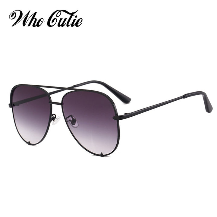 WHOCUTIE Vintage Oversized Sunglasses Women Men Brand Designe Retro Pilot Frame Flat Top Sun Glasses Black Gradient Shades UV400 - bertofonsi
