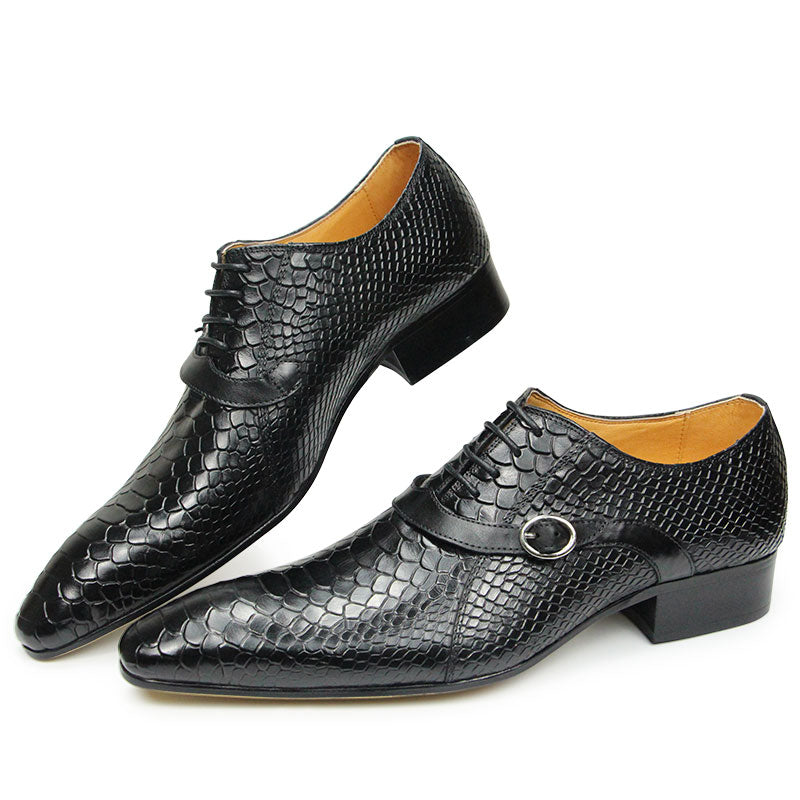 Men Dress Shoes Formal Oxfords Serpentine&amp;Metal Buckle Decorate Wedding Wear Elegant Casual Leather  Zapatos De Hombre Best Gift - bertofonsi