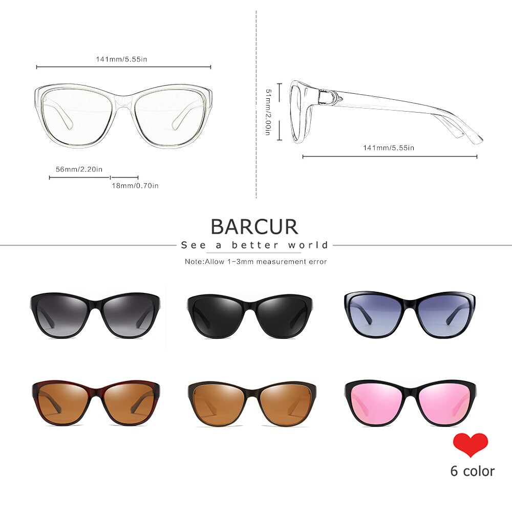 BARCUR  TR90 Ladies sunglasses Gradient UV400 Cat Eye Sun Glasses Polarized lunette de soleil femme - bertofonsi