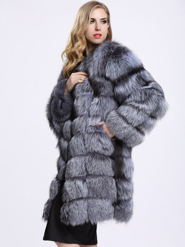 ZADORIN Furry Silver Fox Faux Fur Coat Women Luxury Winter Thick Warm Long Faux Fur Jackets and Coats Ladies Overcoat Streetwear - bertofonsi