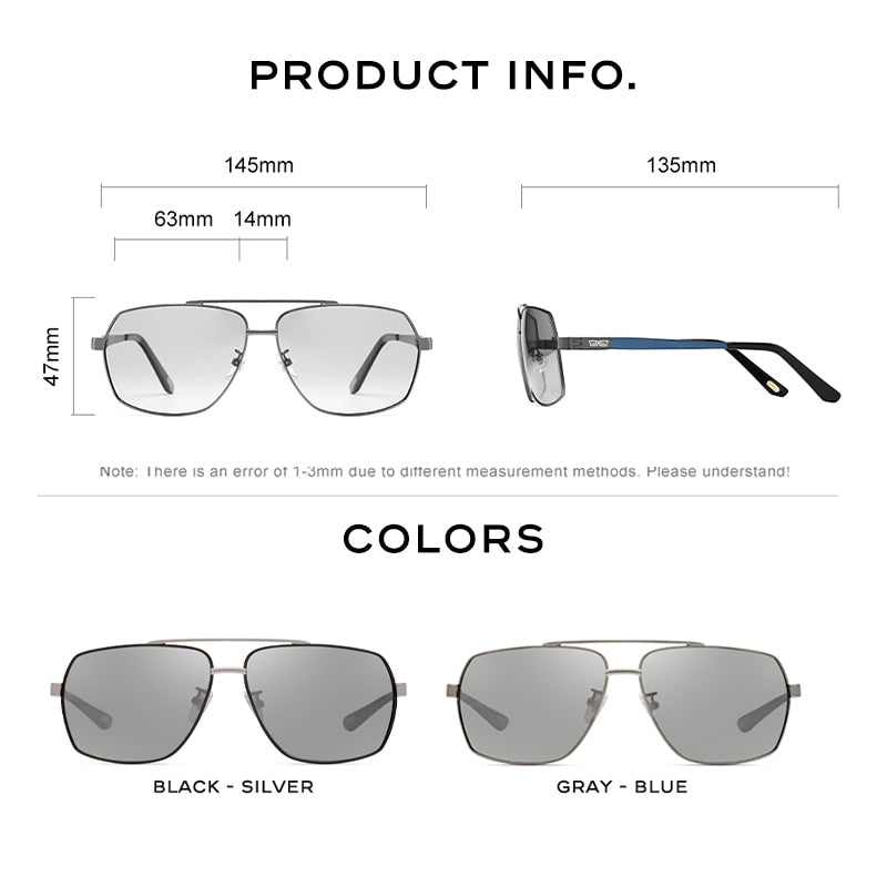 CAPONI Photochromic Sun Glasses Polarized Brand Square Men's Sunglasses Classic Double Bridge Driving Sun Shade For Men BS8002 - bertofonsi