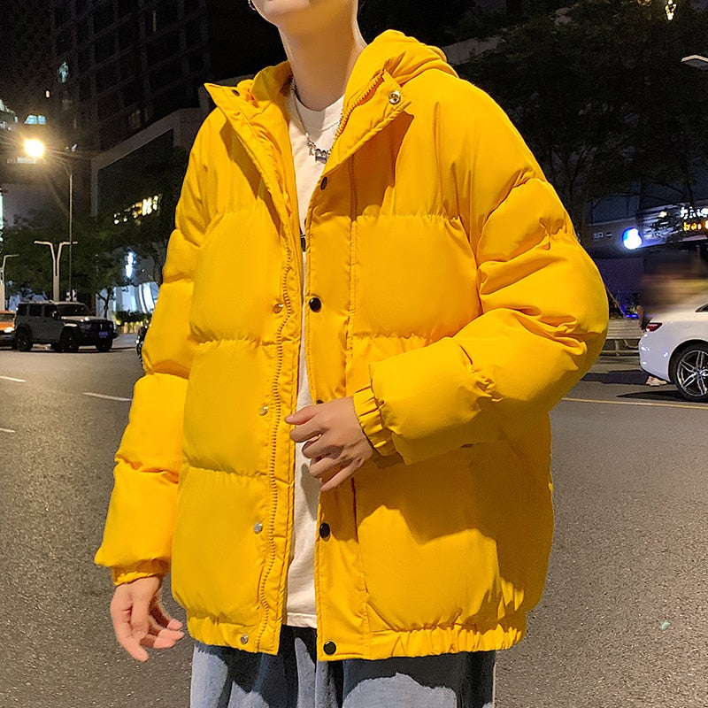 Tops 2022 Autumn Winter Men&#39;s Casual Hooded Bread Cotton-Padded Jackets Solid Color Outwear Thick Parkas Loose Warm Coat Clothes - bertofonsi