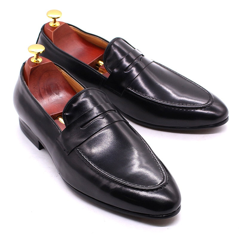 Size 6-13 Spring Autumn Mens Penny Loafers Genuine Leather Hand Painted Slip On Dress Shoes Men Wedding Casual Business Shoes - bertofonsi