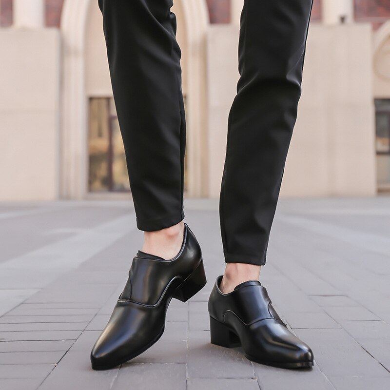 5CM/7CM Taller Men High Heels Pointed Toe Men's Business Dress Shoes Buckle Mens Office Oxfords Height Increasing Size 38-44 - bertofonsi