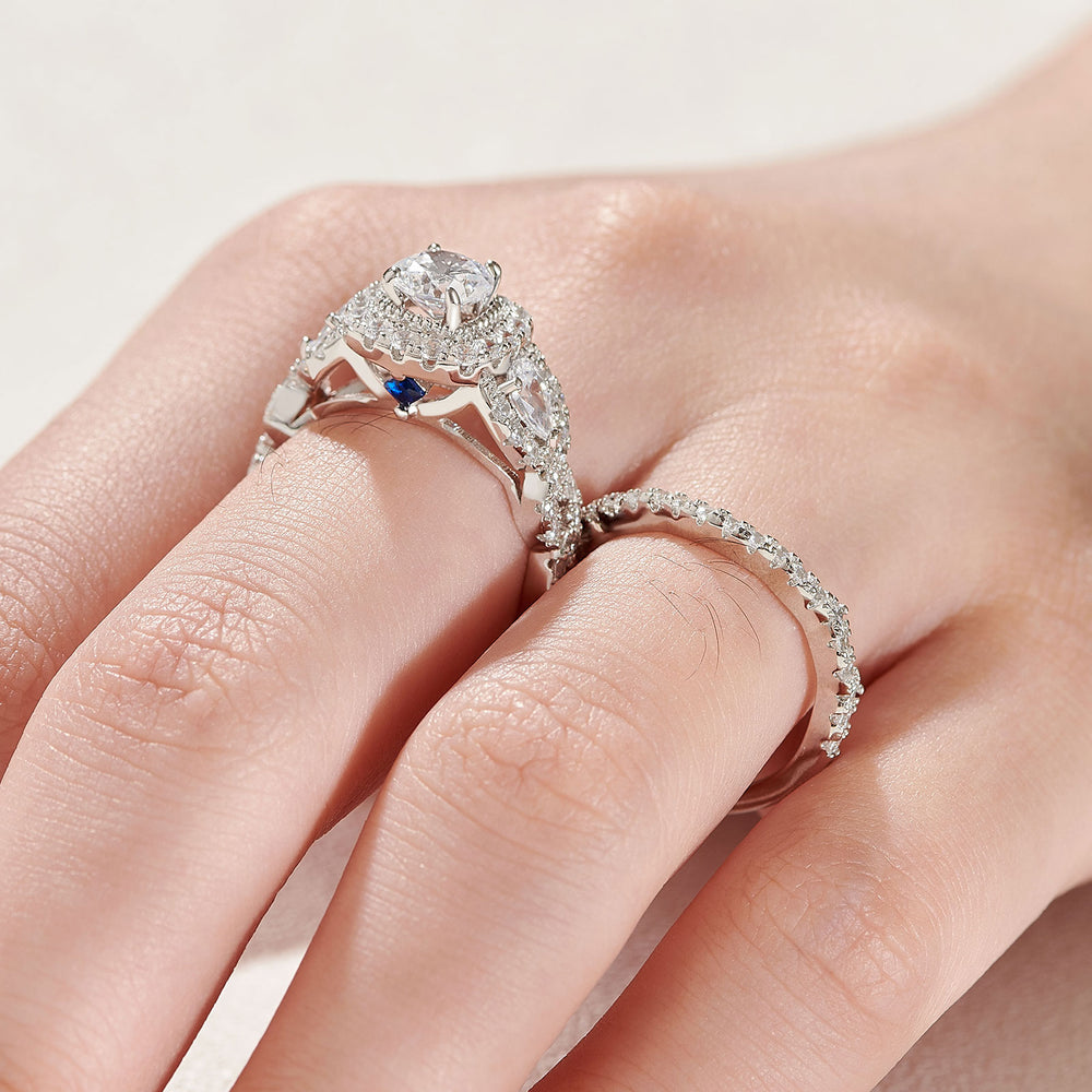 Newshe 2 Pcs Engagement Ring Set for Women 925 Sterling Silver 2.4Ct Round Pear White Cz Wedding Rings Size 4-13 - bertofonsi