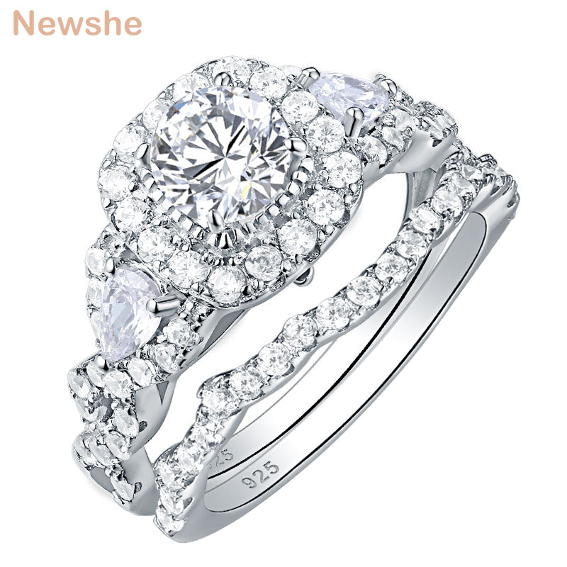 Newshe 2 Pcs Engagement Ring Set for Women 925 Sterling Silver 2.4Ct Round Pear White Cz Wedding Rings Size 4-13 - bertofonsi