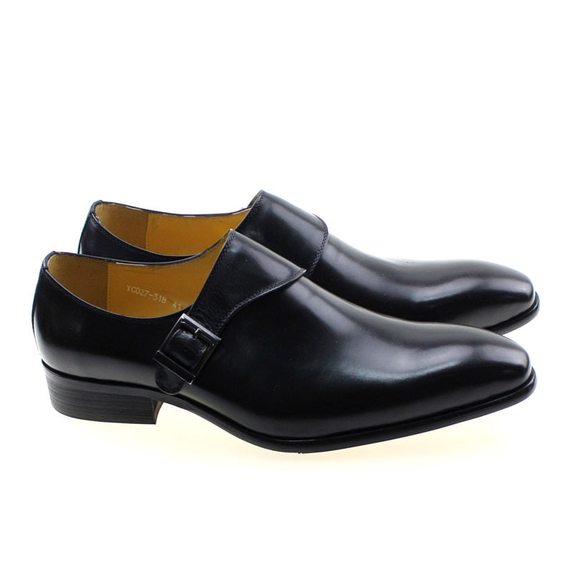 Brand Designer Mens Dress Shoes Classic Genuine Leather Buckle Monk Strap Dark Brown Black Office Business Formal Shoes for Men - bertofonsi