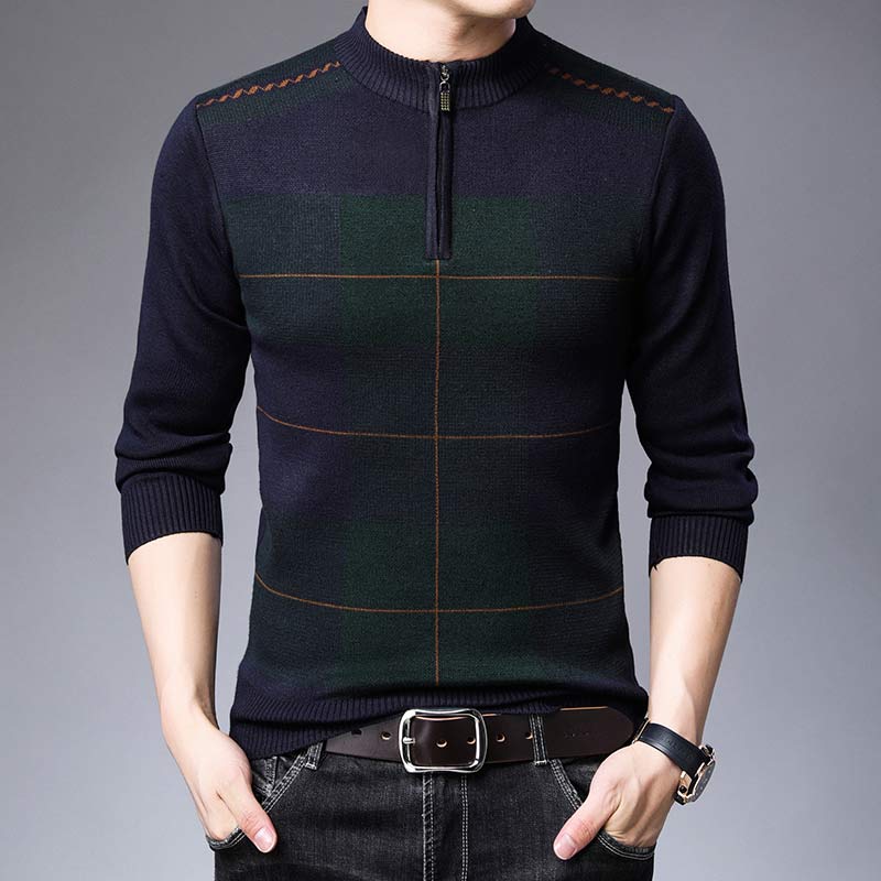2022 Zipper Thick Warm Winter Striped Knitted Pull Sweater Men Wear Jersey Mens Pullover Knit Mens Sweaters Male Fashions 93003 - bertofonsi
