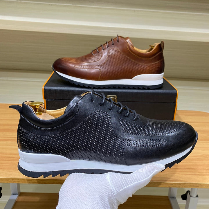 Luxury Mens Sneakers Genuine Leather Lace-Up Comfortable Oxford Classic Casual Shoes for Men Outdoor Street Travel Flat Footwear - bertofonsi