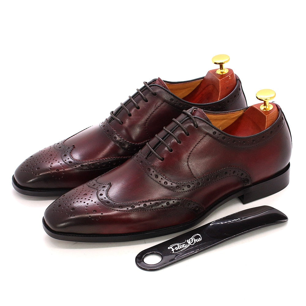 Size 6-13 Handcrafted Mens Wingtip Oxford Shoes Genuine Calfskin Leather Brogue Dress Shoes Classic Business Formal Shoes Man - bertofonsi